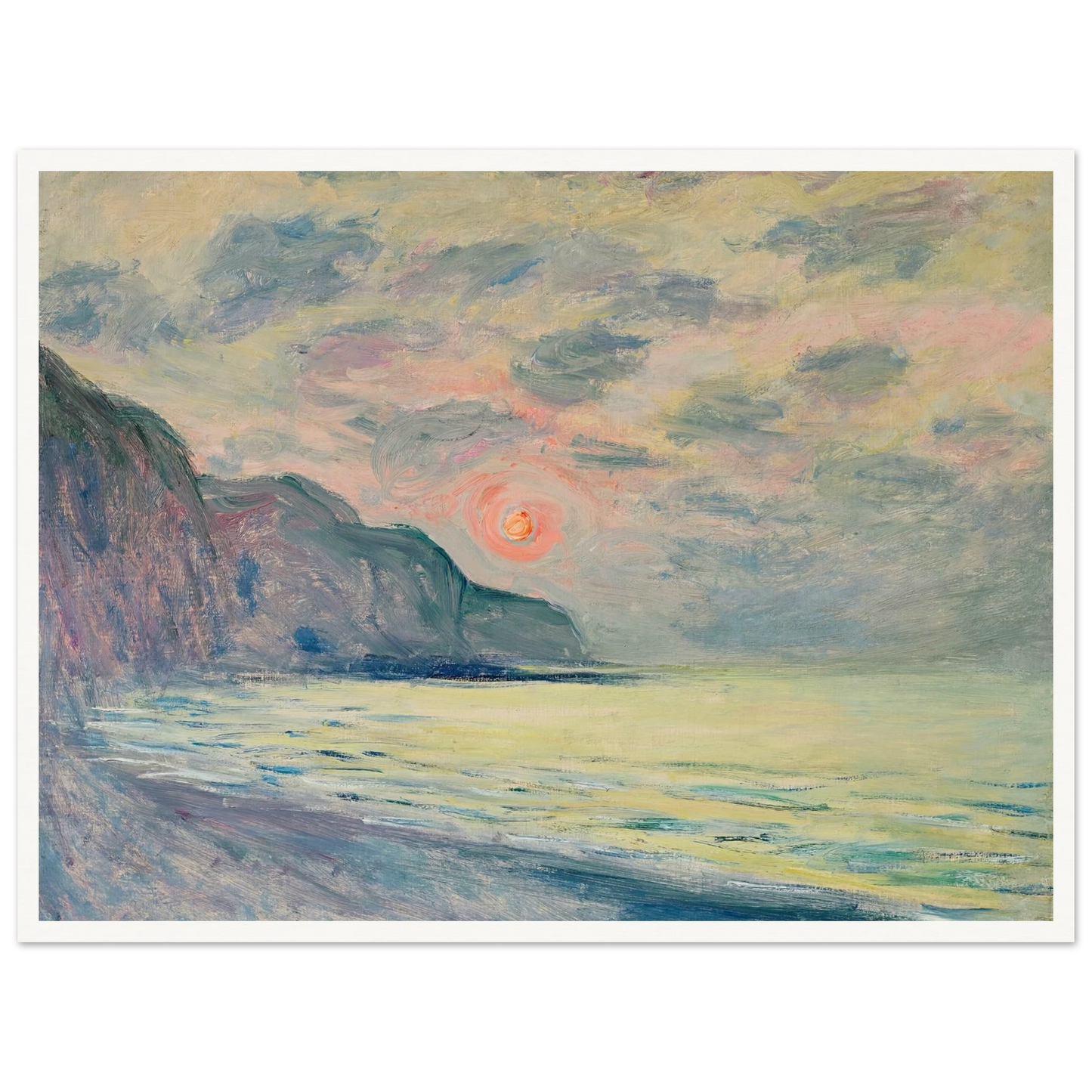Soleil couchant, temps brumeux, Pourville (1882) Art Print | Claude Monet-Quipham Collections