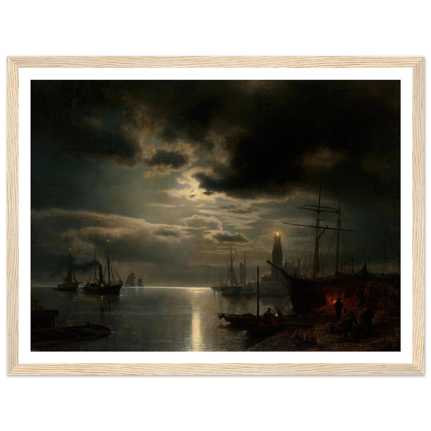 A Moonlit Harbor (1867) Art Print | Hermann Ottomar Herzog-Quipham Collections