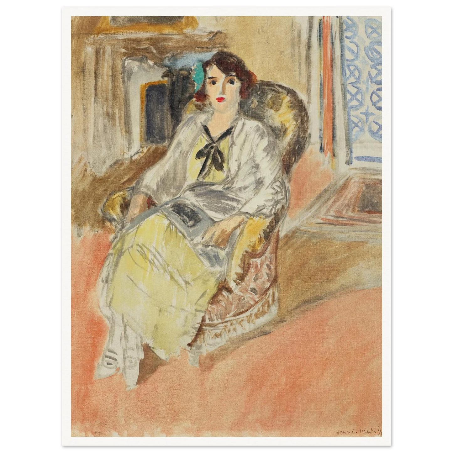 Jeune fille assise, robe jaune (1921-1922) Art Print | Henri Matisse-Quipham Collections
