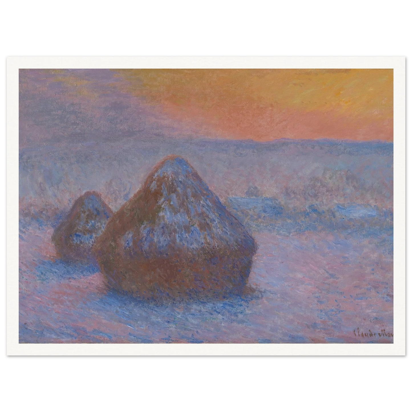 Stacks of Wheat (Sunset, Snow Effect) (1890-91) Art Print | Claude Monet-Quipham Collections