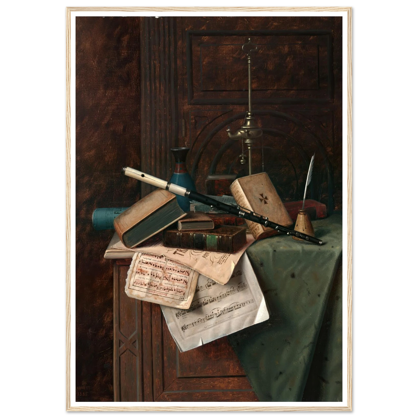 Still Life with Flute, Vase and Roman Lamp (1885) Art Print | William Michael Harnett-Quipham Collections