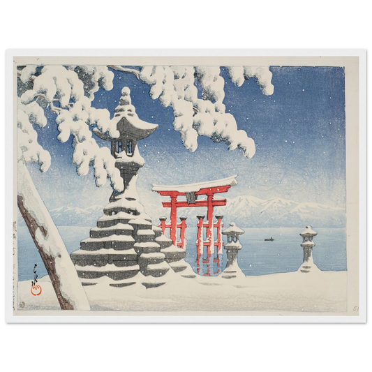 Itsukushima no yuki (Snow at Itsukushima) (1932) Art Print | Kawase Hasui - Framed Poster - 30x40 cm / 12x16″ - Black frame