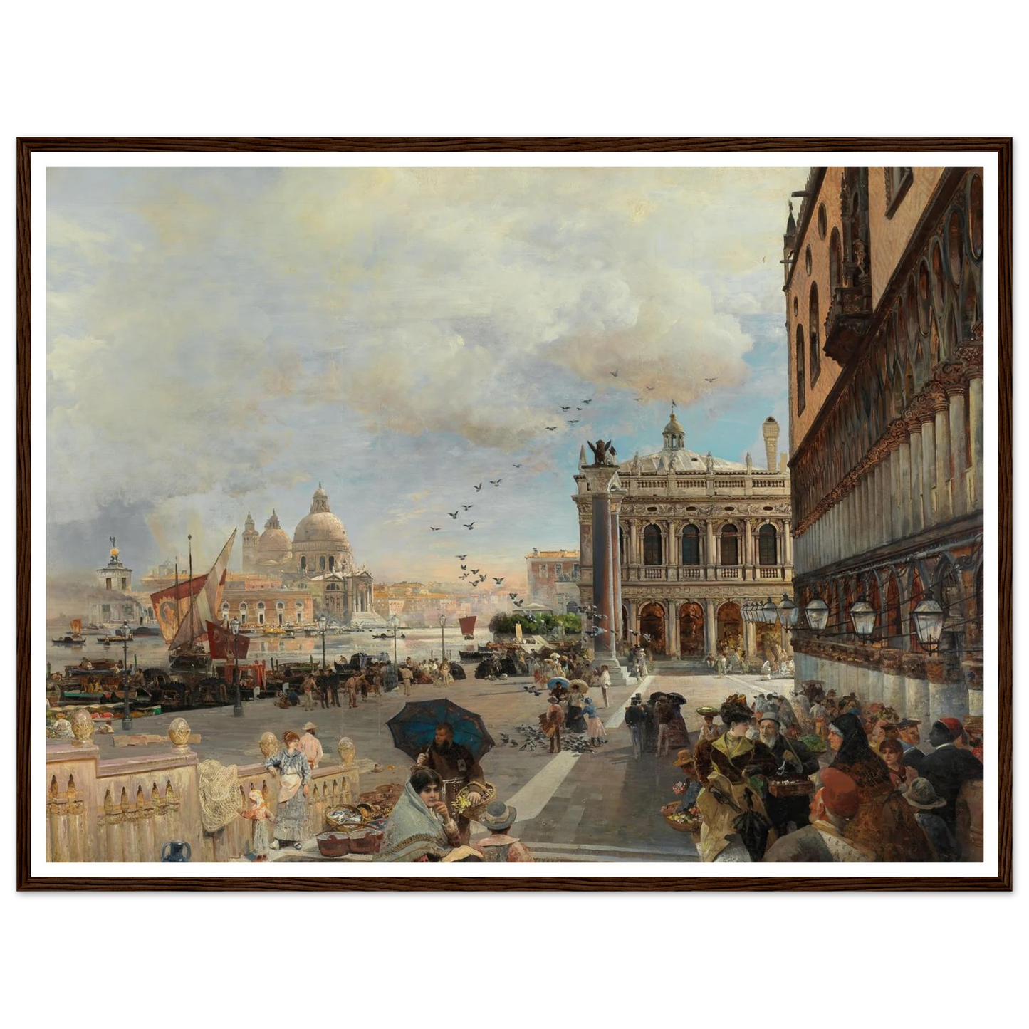 Venice, A View Of The Piazzetta, With The Biblioteca Marciana, Santa Maria Della Salute And The Dogana Art Print | Oswald Achenbach-Quipham Collections