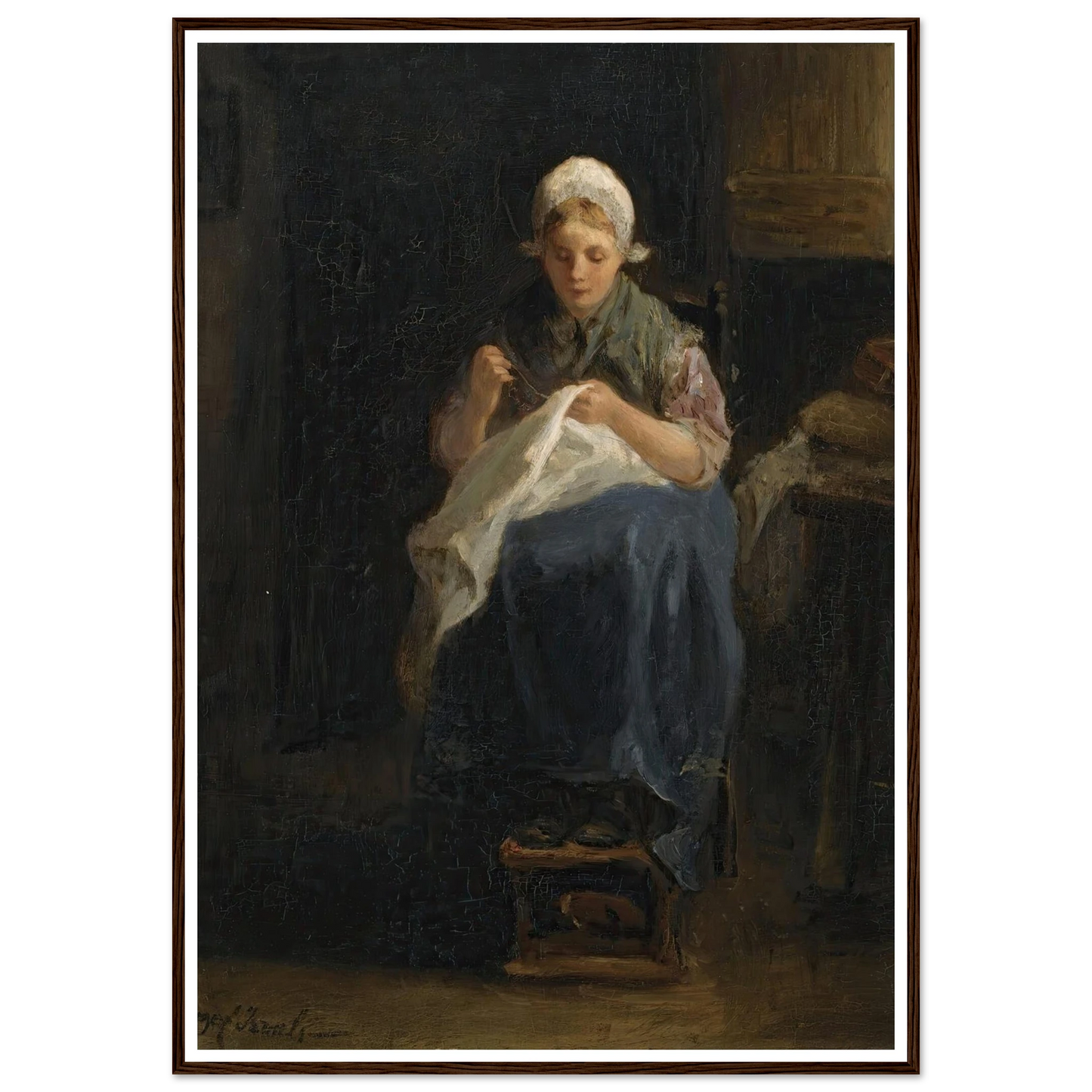 A peasant girl sewing Art Print | Jozef Israels-Quipham Collections