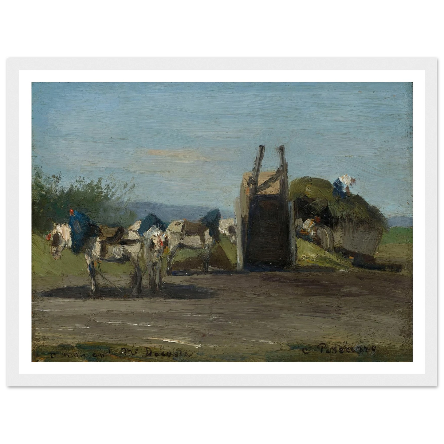 Chevaux blancs et charrettes (1862) Art Print | Camille Pissarro-Quipham Collections