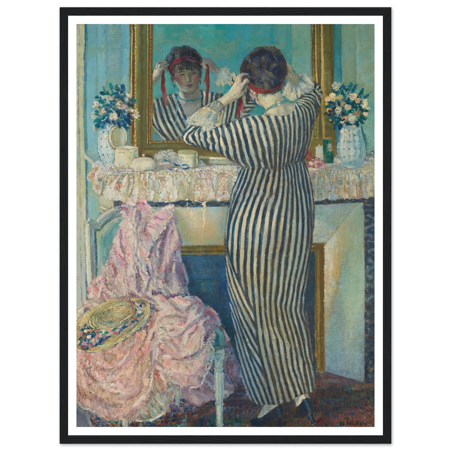 Girl Dressing Her Hair (Girl Arranging Her Headdress) (1912) Art Print | Frederick Carl Frieseke-Quipham Collections