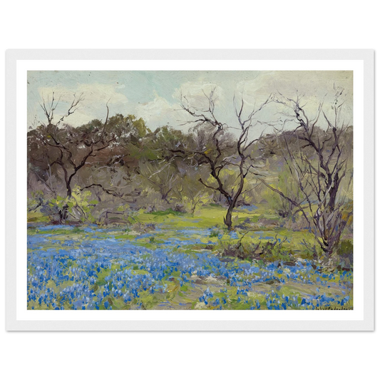 Early Spring—Bluebonnets and Mesquite (1919) Art Print | Julian Onderdonk - Framed Poster - 30x40 cm / 12x16″ - Black frame