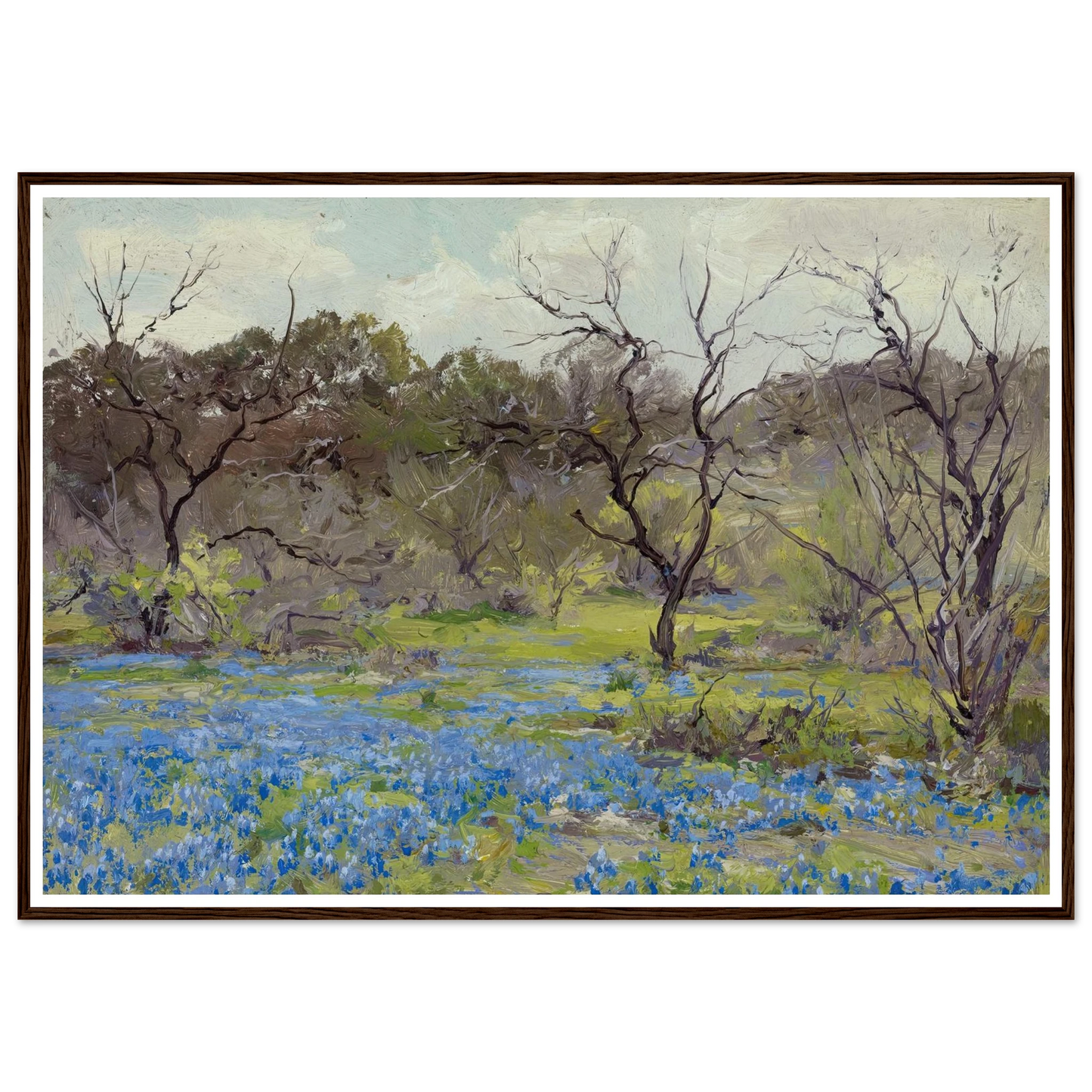 Early Spring—Bluebonnets and Mesquite (1919) Art Print | Julian Onderdonk - Framed Poster - 30x40 cm / 12x16″ - Black frame