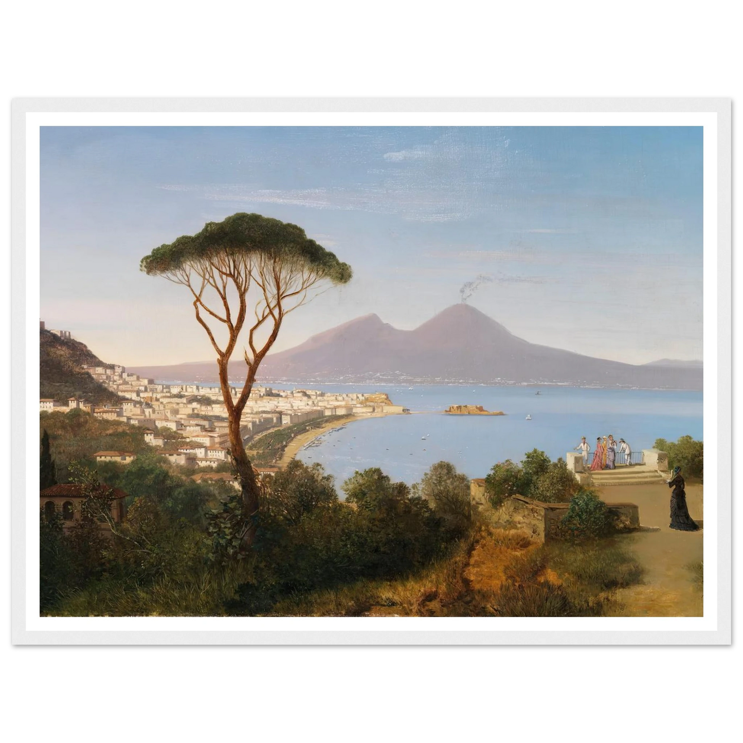 Blick vom Posillipo auf die weite Bucht von Neapel mit rauchendem Vesuv (Ca. 1850) Art Print | Albert Zimmermann-Quipham Collections