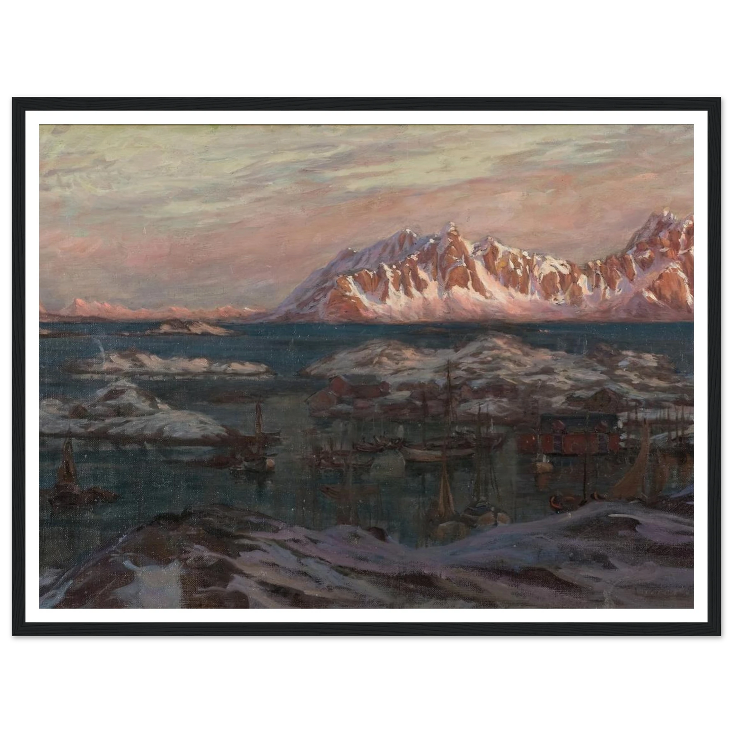 Fishing Harbour with Sunlit Mountains. Study from North Norway Art Print | Anna Boberg-Quipham Collections