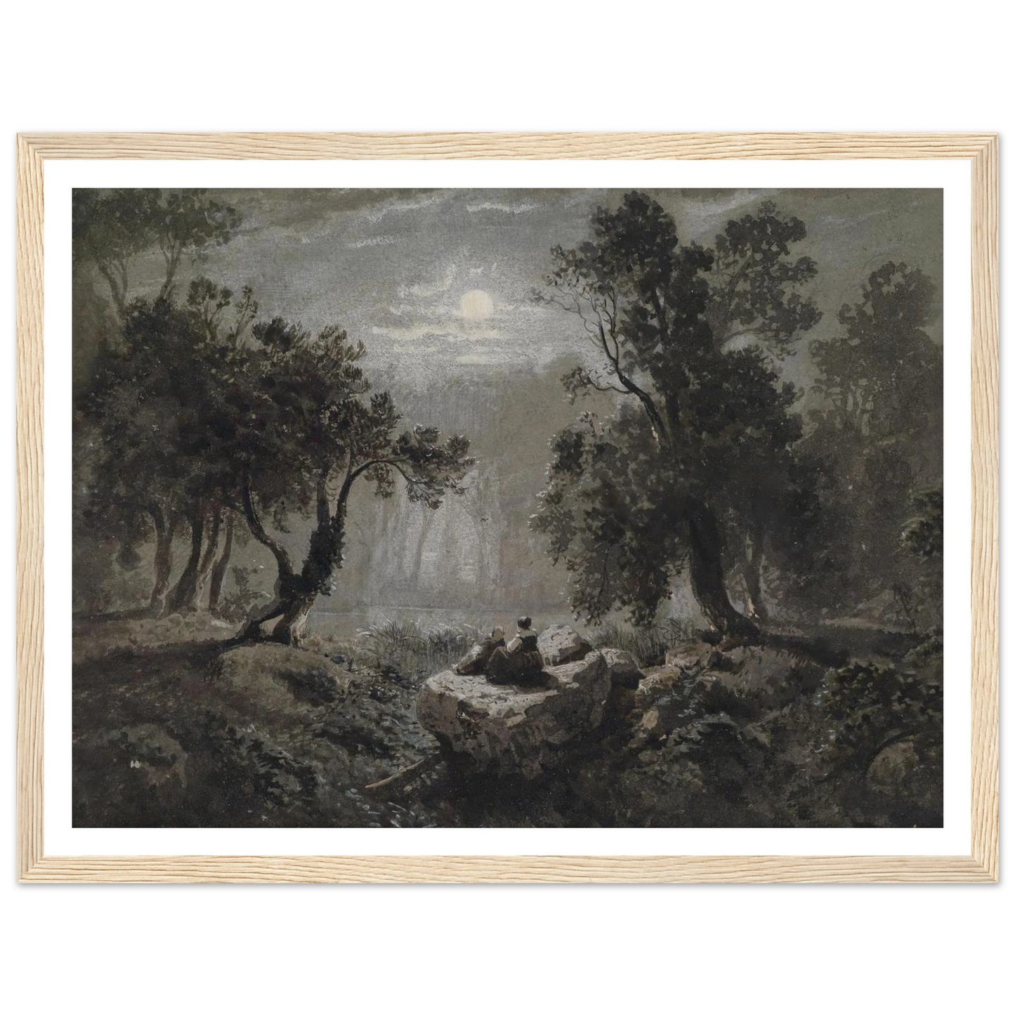 Eine romantische Waldlandschaft im Mondlicht Art Print | Oswald Achenbach-Quipham Collections