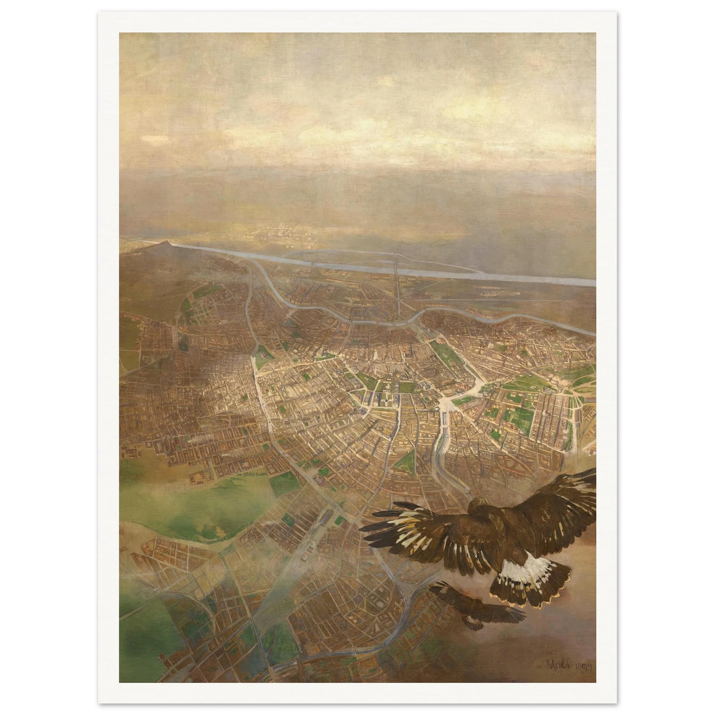 Blick auf Wien aus der Ballonhöhe von 3000m über der Schönbrunner Gloriette (1898) Art Print | Carl Moll-Quipham Collections