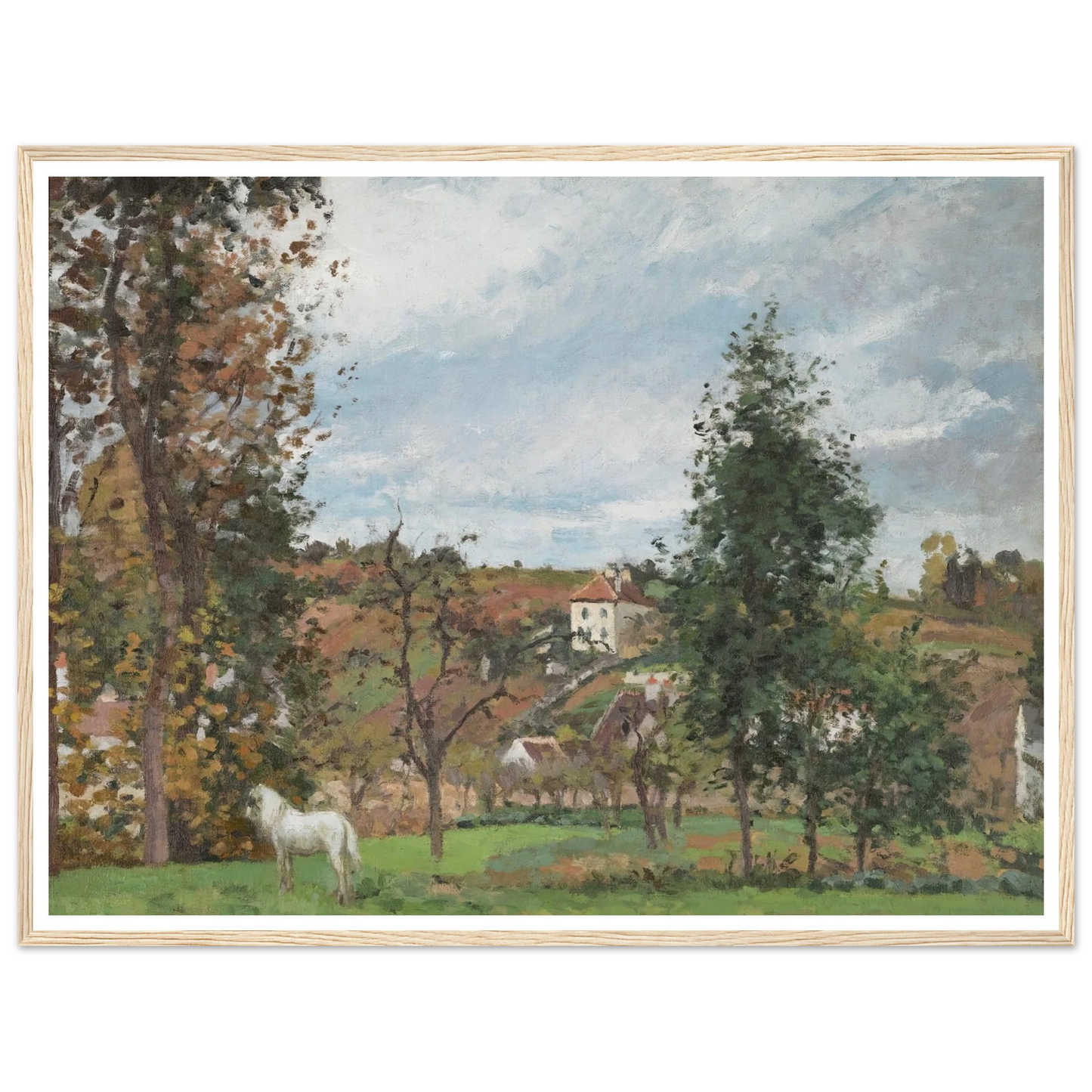 Paysage Avec Cheval Blanc Dans Un Pré, L’hermitage, Pontoise (1872) Art Print | Camille Pissarro-Quipham Collections