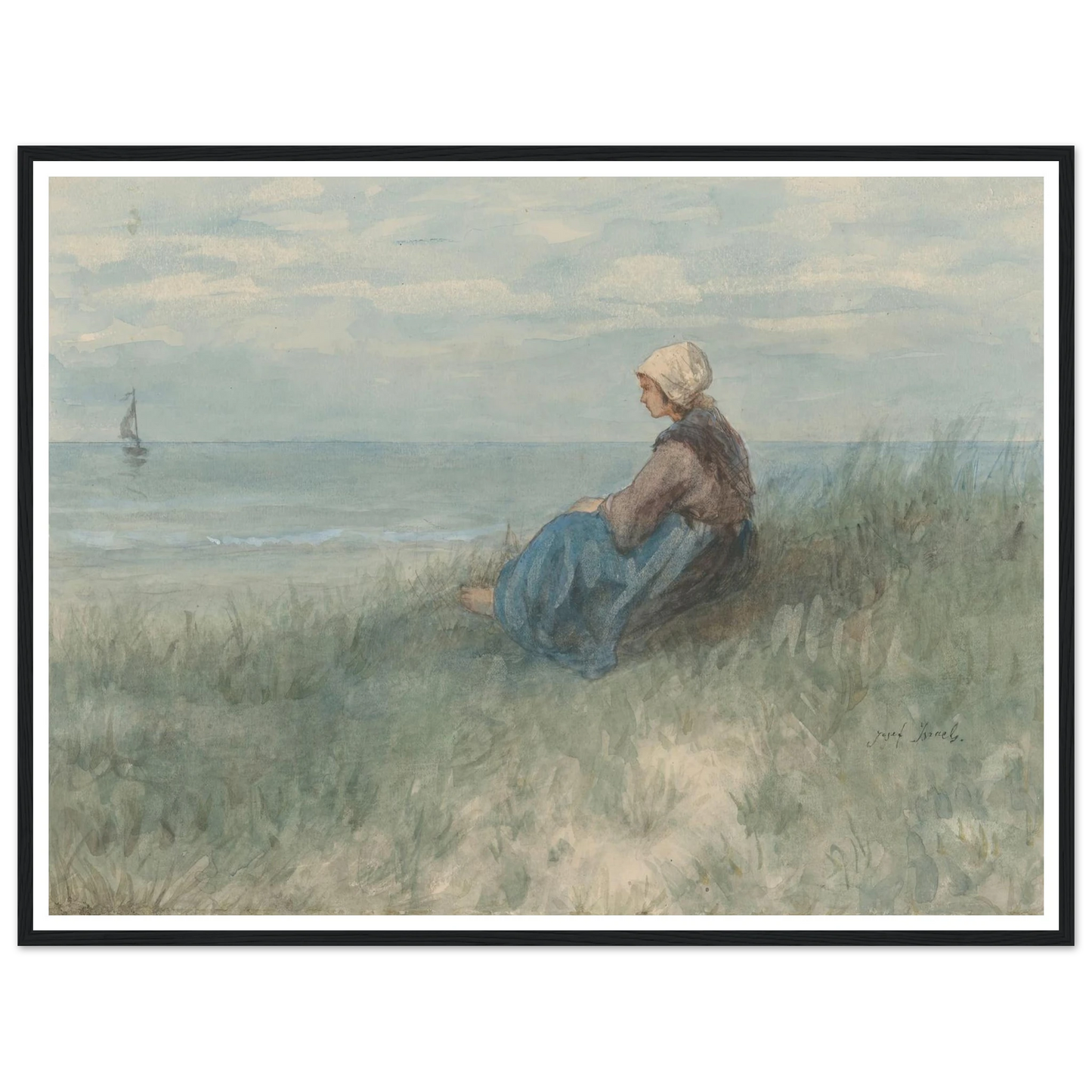 Een vrouw zit op een duin naar zee te kijken (1834 - 1911) Art Print | Jozef Israels-Quipham Collections
