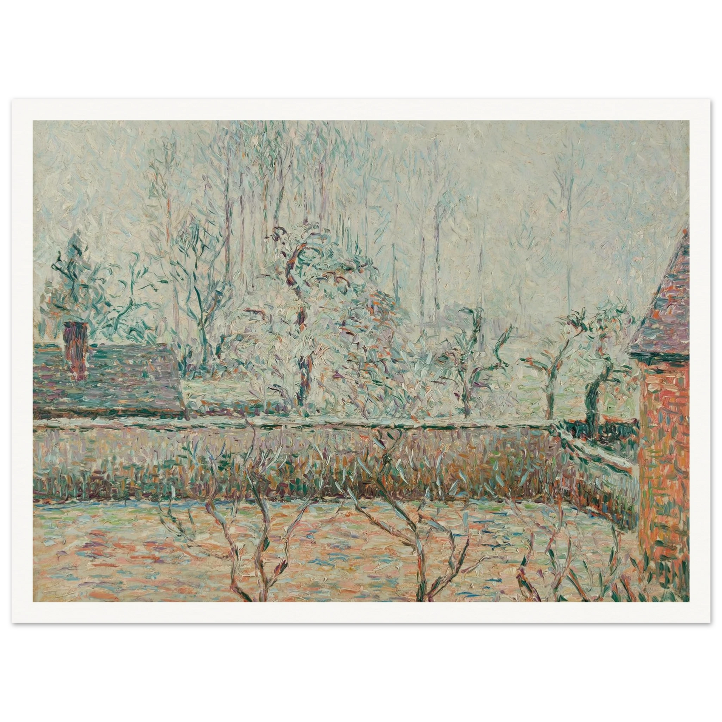 Paysage Avec Maisons Et Mur De Clôture, Givre Et Brume, Éragny (1892) Art Print | Camille Pissarro-Quipham Collections