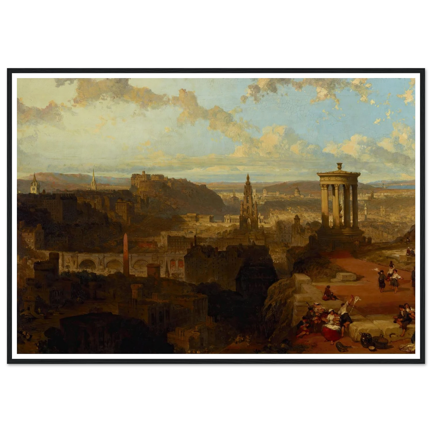 Edinburgh from the Calton Hill (1858) Art Print | David Roberts - Framed Poster - 30x40 cm / 12x16″ - Black frame