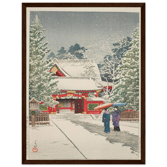 Shato no yuki, Hie jinja (Snow at Hie Shrine) (1931) Art Print | Kawase Hasui - Framed Poster - 30x40 cm / 12x16″ - Black frame