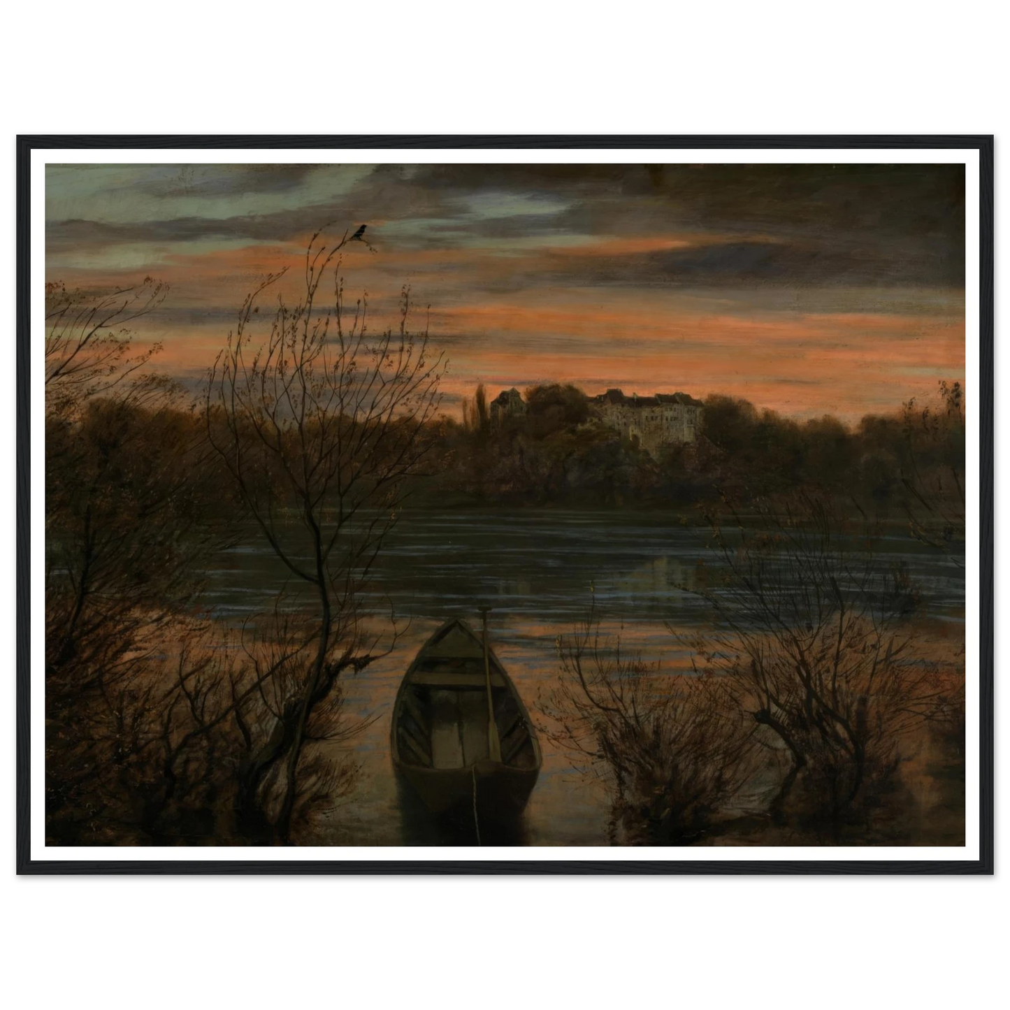 Einsamer Kahn (1880) Art Print | Hans Thoma - Framed Poster - 30x40 cm / 12x16″ - Black frame