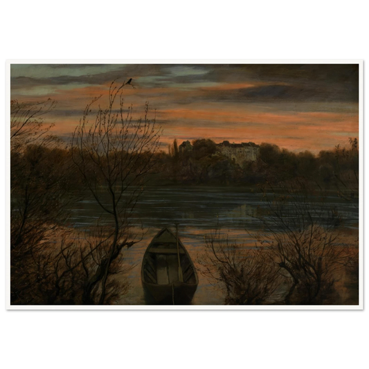 Einsamer Kahn (1880) Art Print | Hans Thoma - Framed Poster - 30x40 cm / 12x16″ - Black frame
