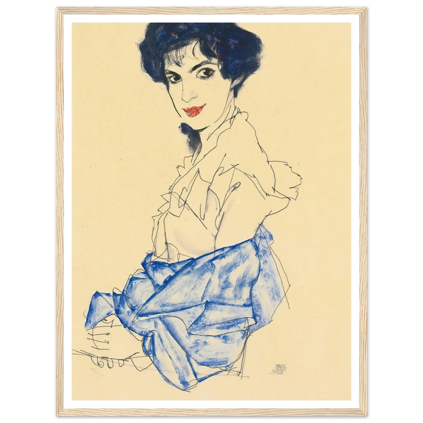Elisabeth Lederer, Seated With Hands Folded (1913) Art Print | Egon Schiele - Framed Poster - 30x40 cm / 12x16″ - Black frame