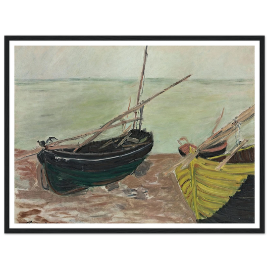 Étude de bateaux sur la plage d’Étretat (1885) Art Print | Claude Monet - Framed Poster - 30x40 cm / 12x16″ - Black frame