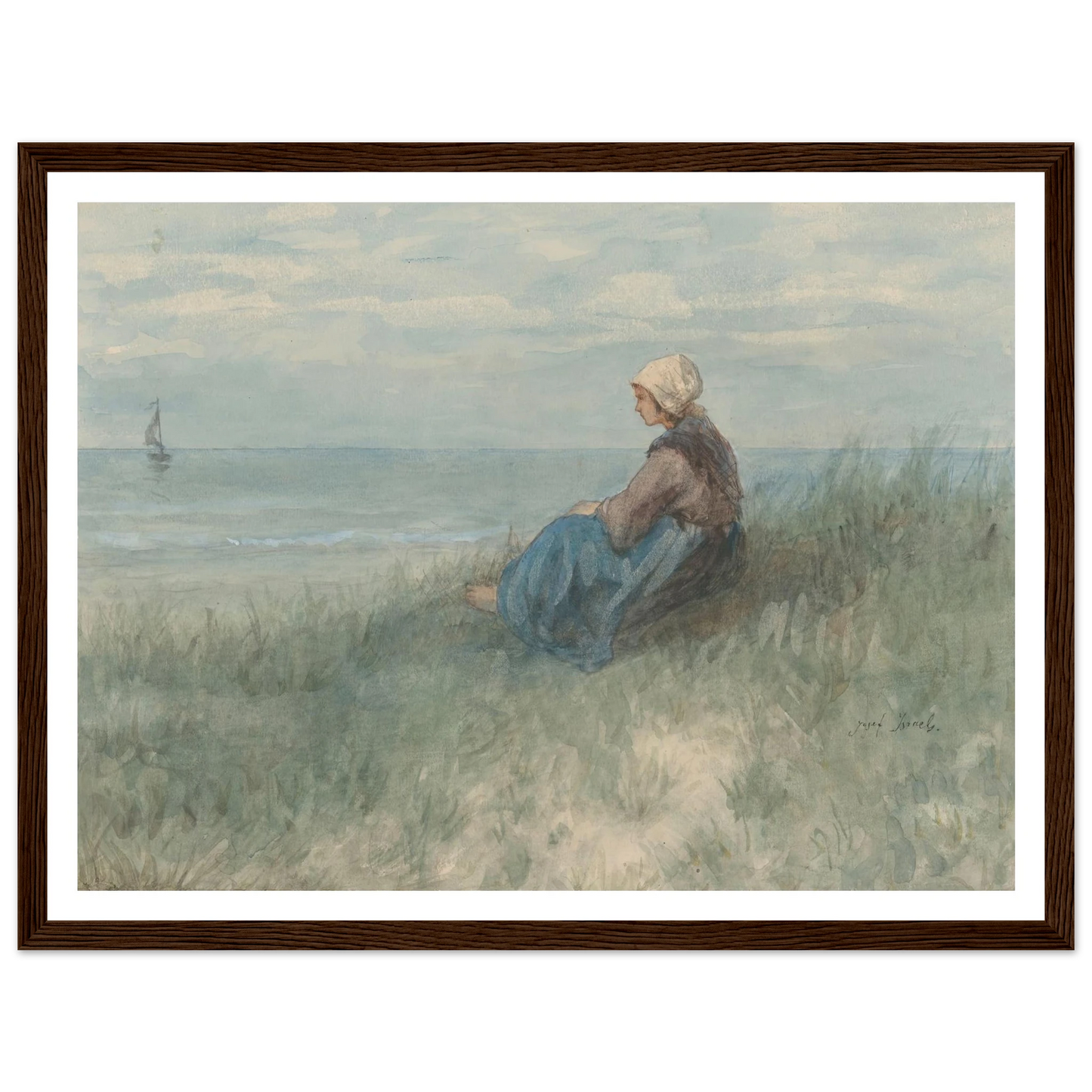Een vrouw zit op een duin naar zee te kijken (1834 - 1911) Art Print | Jozef Israels-Quipham Collections