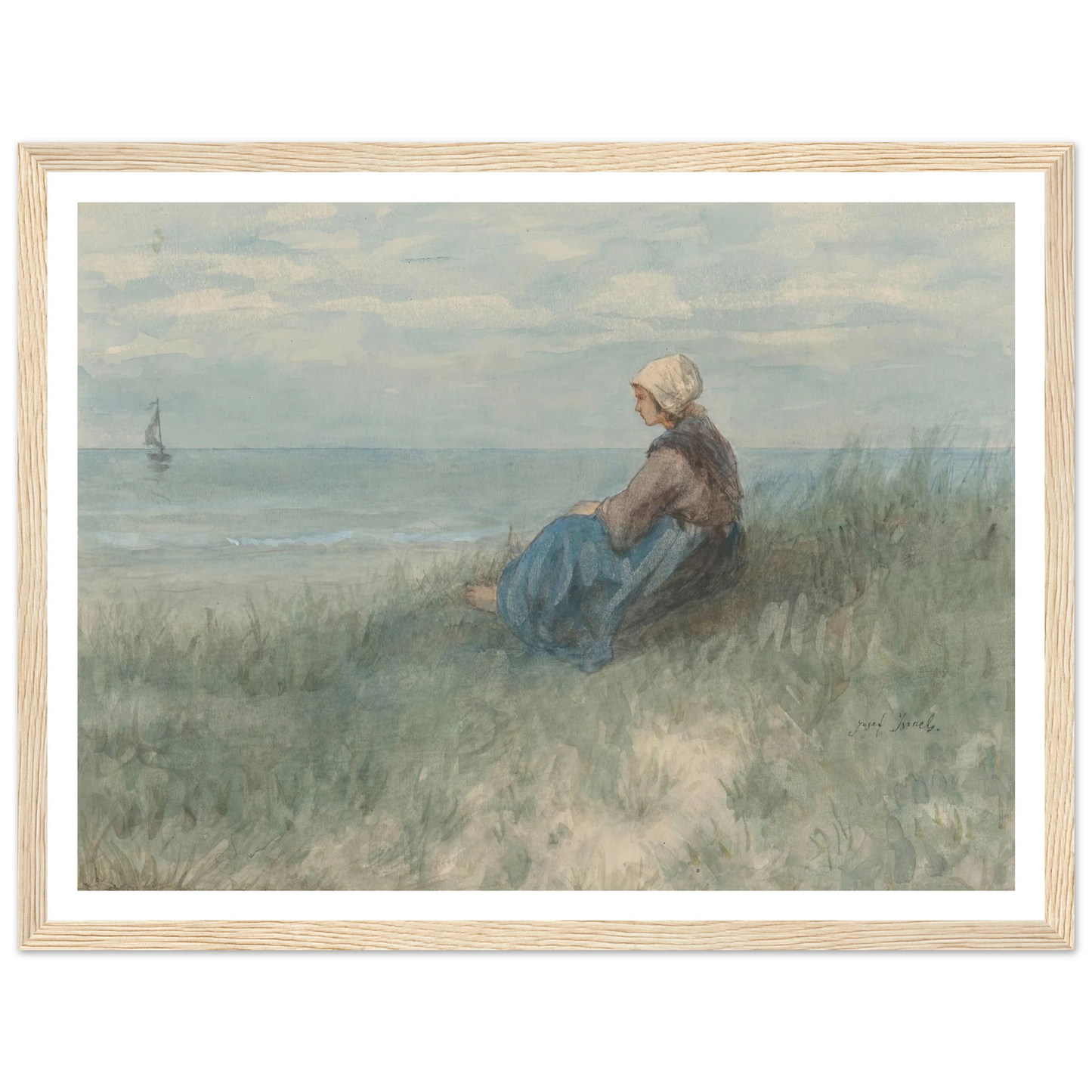 Een vrouw zit op een duin naar zee te kijken (1834 - 1911) Art Print | Jozef Israels-Quipham Collections