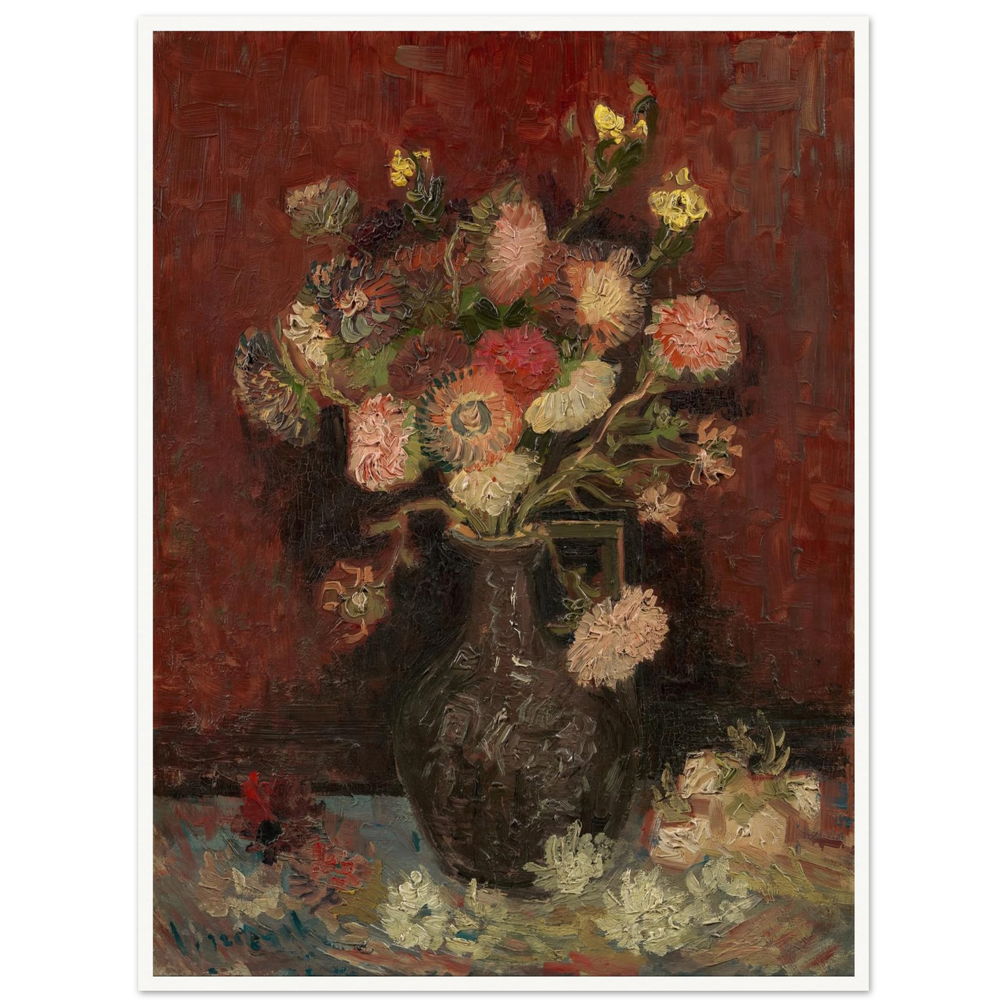 Vase with Chinese asters and gladioli (1886) Art Print | Vincent van Gogh-Quipham Collections
