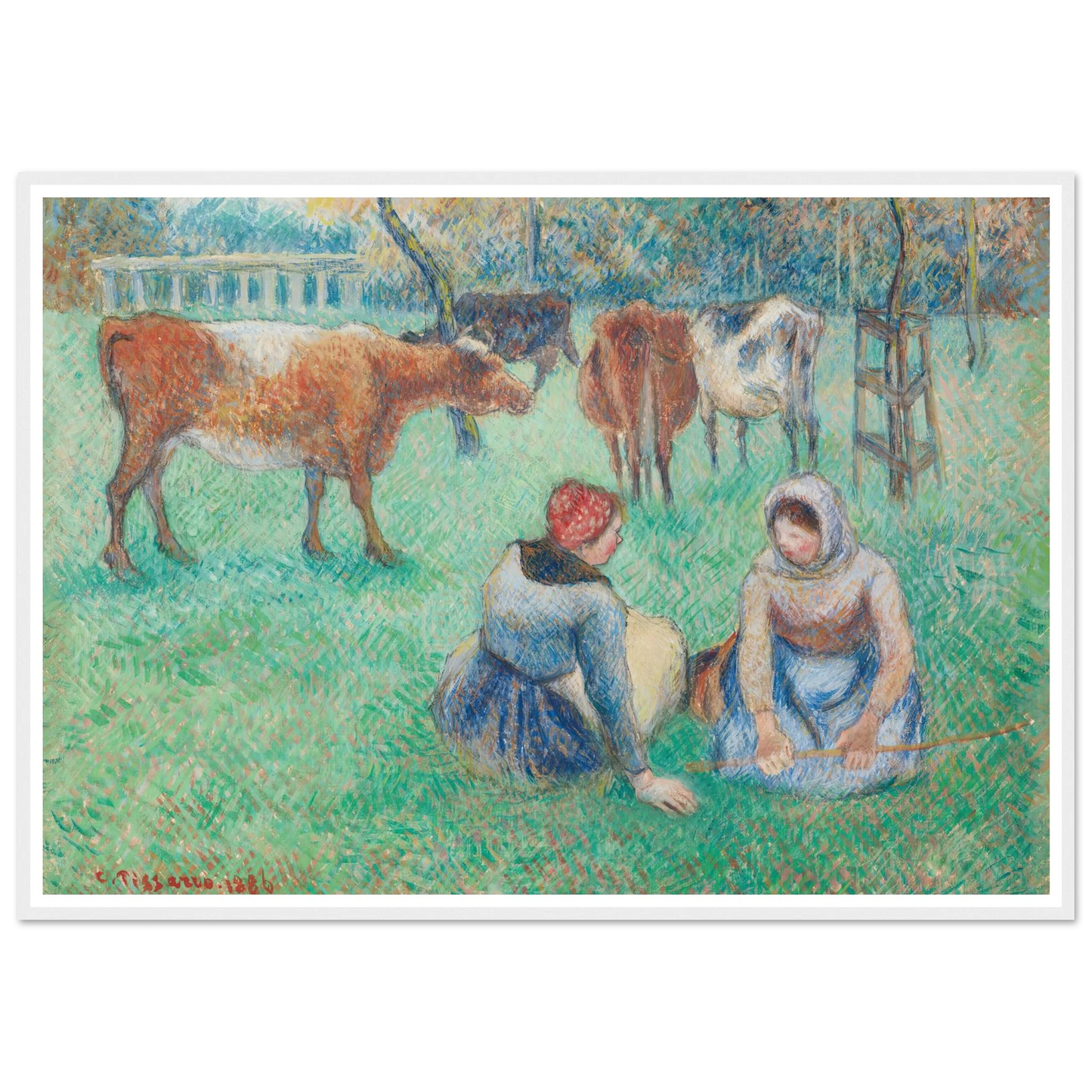 Paysannes assises gardant des vaches (1886) Art Print | Camille Pissarro-Quipham Collections