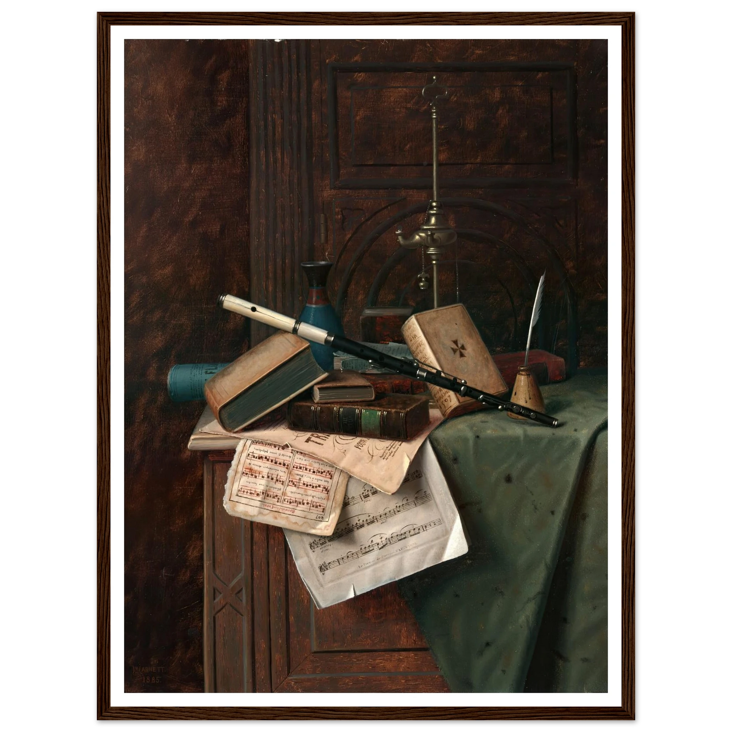 Still Life with Flute, Vase and Roman Lamp (1885) Art Print | William Michael Harnett-Quipham Collections