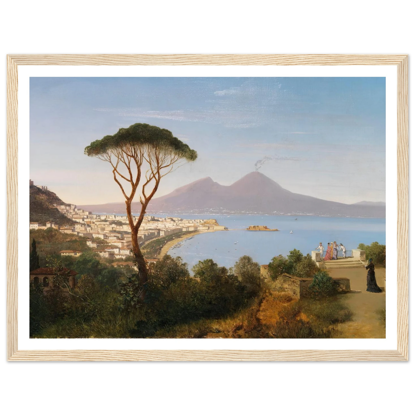 Blick vom Posillipo auf die weite Bucht von Neapel mit rauchendem Vesuv (Ca. 1850) Art Print | Albert Zimmermann-Quipham Collections