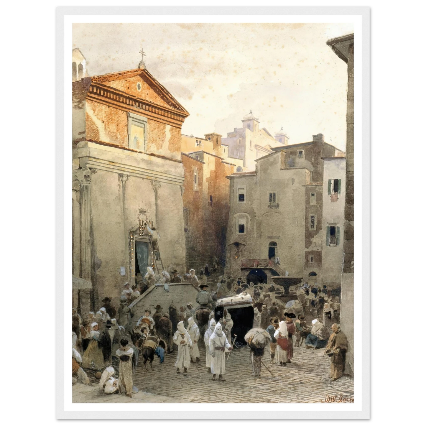 Funeral in Palestrina (circa 1857) Art Print | Oswald Achenbach-Quipham Collections