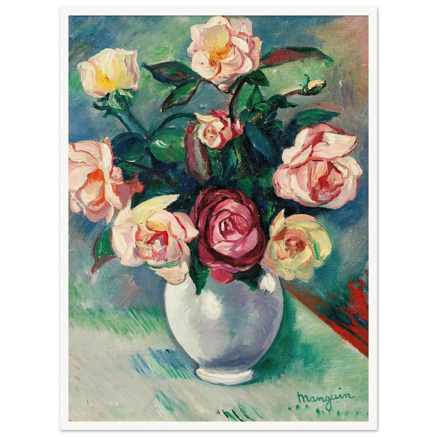 Bouquet De Roses Dans Un Vase Blanc (1912) Art Print | Henri Manguin-Quipham Collections