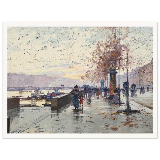 Figures at the Quai de Louvre, Paris Art Print | Eugene Galien Laloue-Quipham Collections