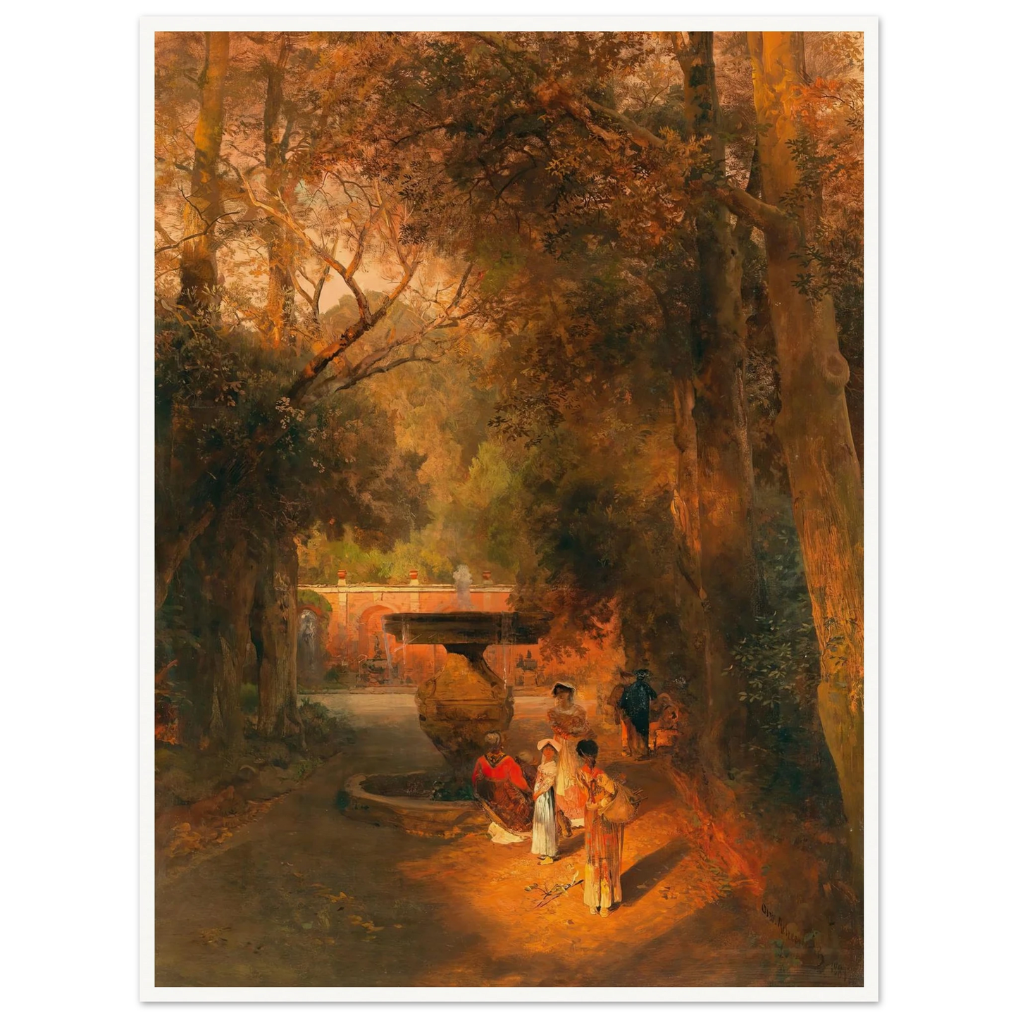 In the park by the fountain of Villa Torlonia in Frascati, near Rome Art Print | Oswald Achenbach-Quipham Collections