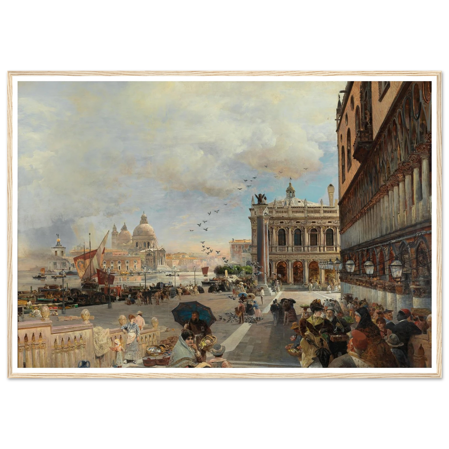 Venice, A View Of The Piazzetta, With The Biblioteca Marciana, Santa Maria Della Salute And The Dogana Art Print | Oswald Achenbach-Quipham Collections