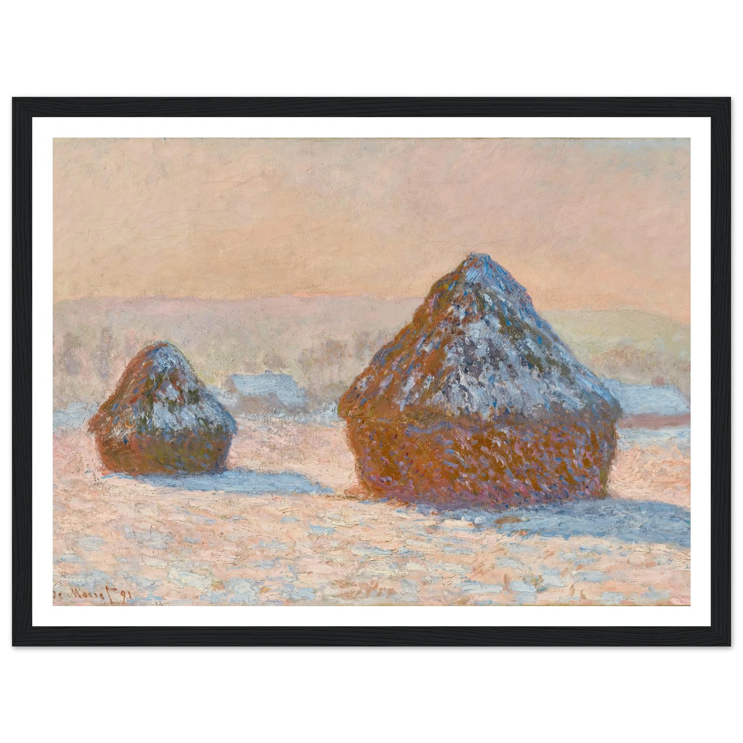 Wheatstacks, Snow Effect, Morning (1891) Art Print | Claude Monet-Quipham Collections