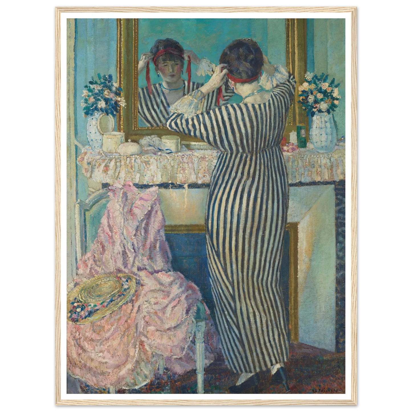 Girl Dressing Her Hair (Girl Arranging Her Headdress) (1912) Art Print | Frederick Carl Frieseke-Quipham Collections