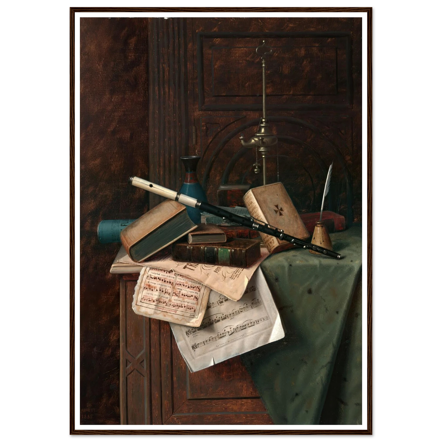 Still Life with Flute, Vase and Roman Lamp (1885) Art Print | William Michael Harnett-Quipham Collections