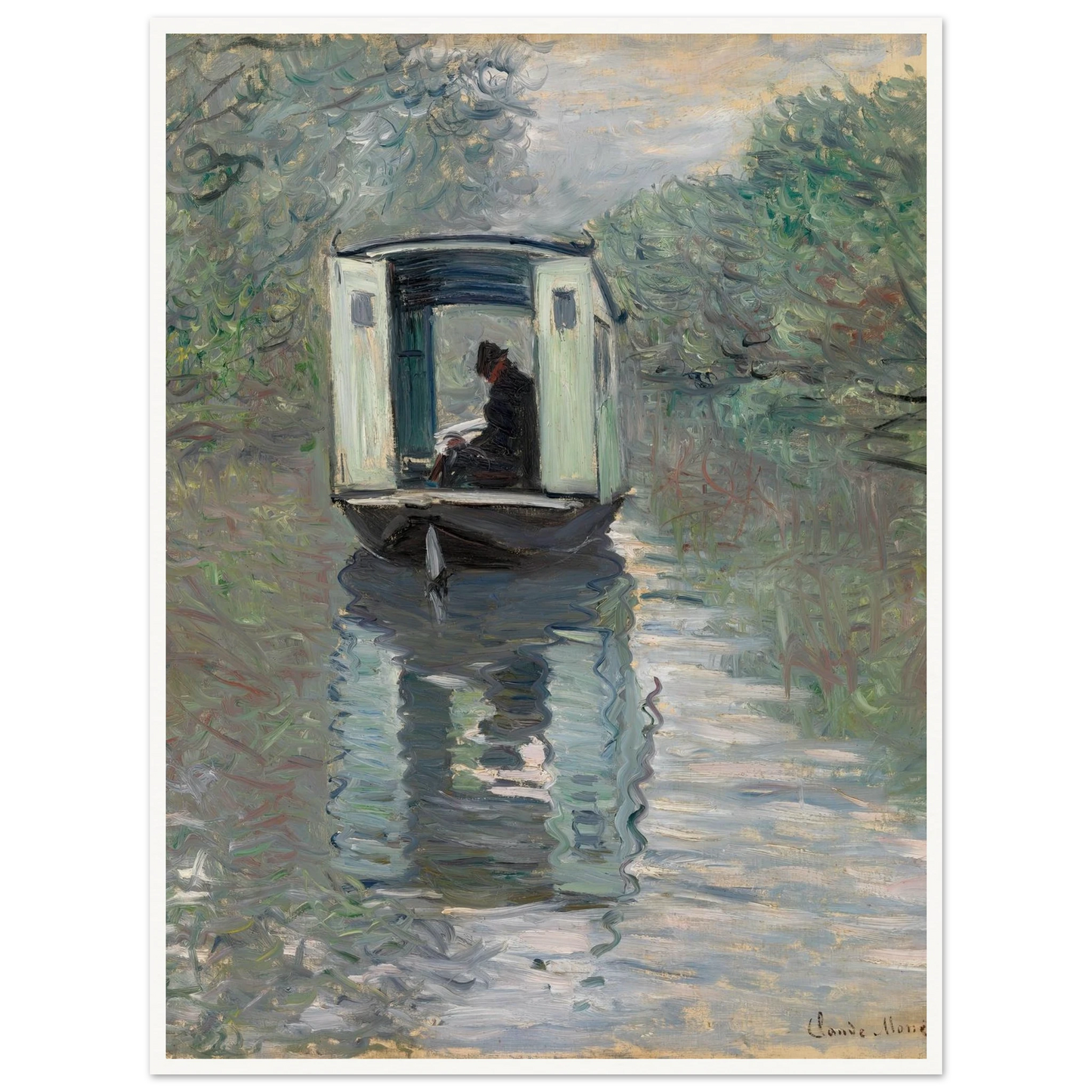 The Studio Boat (Le Bateau-atelier) (1876) Art Print | Claude Monet-Quipham Collections