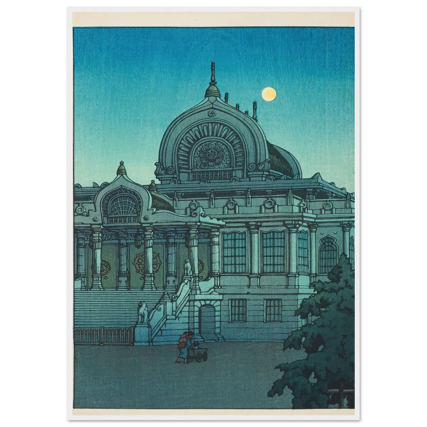Tsukiji Honganji no yuzuki (Evening moon at Honganji Temple in Tsukiji) (1936) Art Print | Kawase Hasui-Quipham Collections