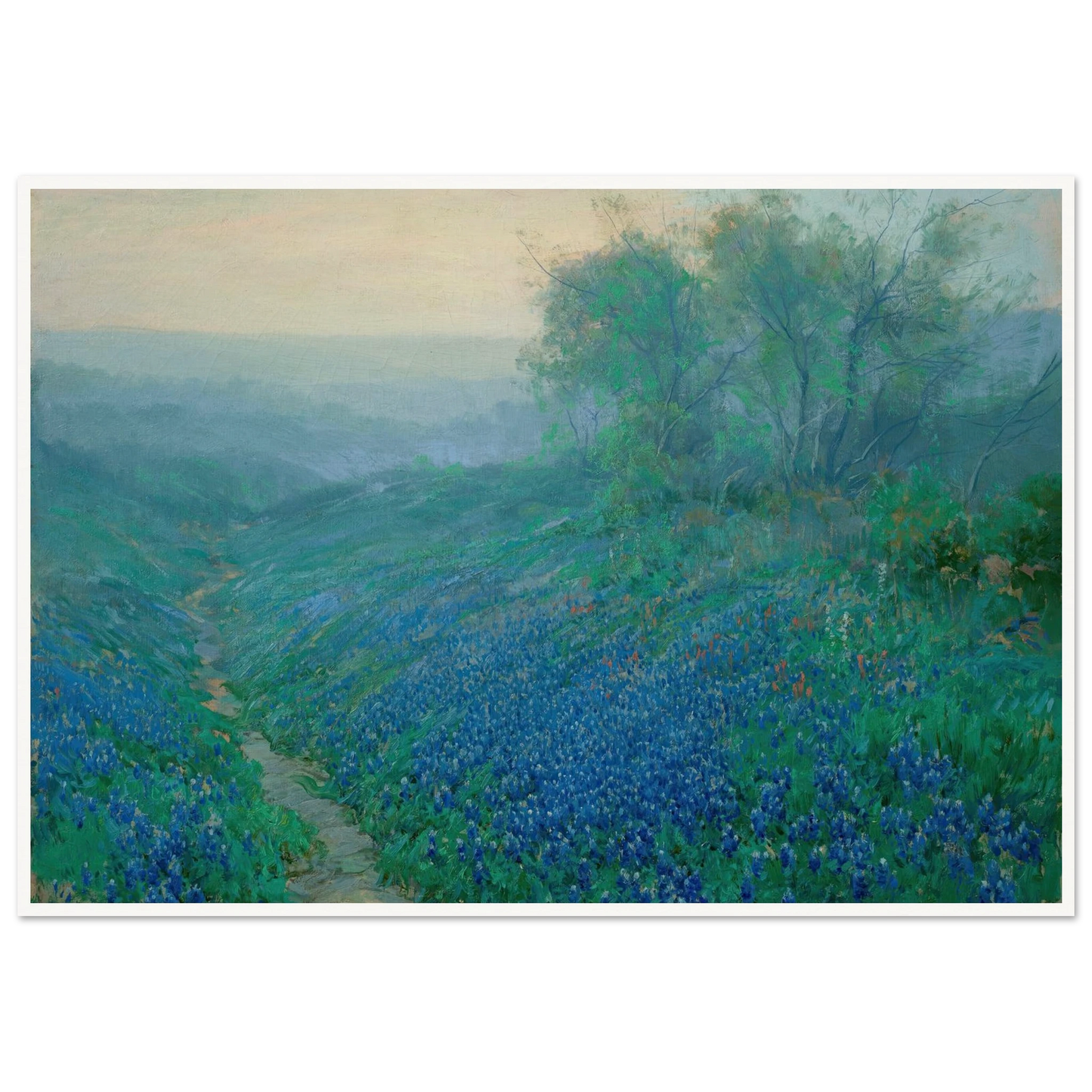 Bluebonnets at Dawn, North of San Antonio (1915) Art Print | Julian Onderdonk-Quipham Collections