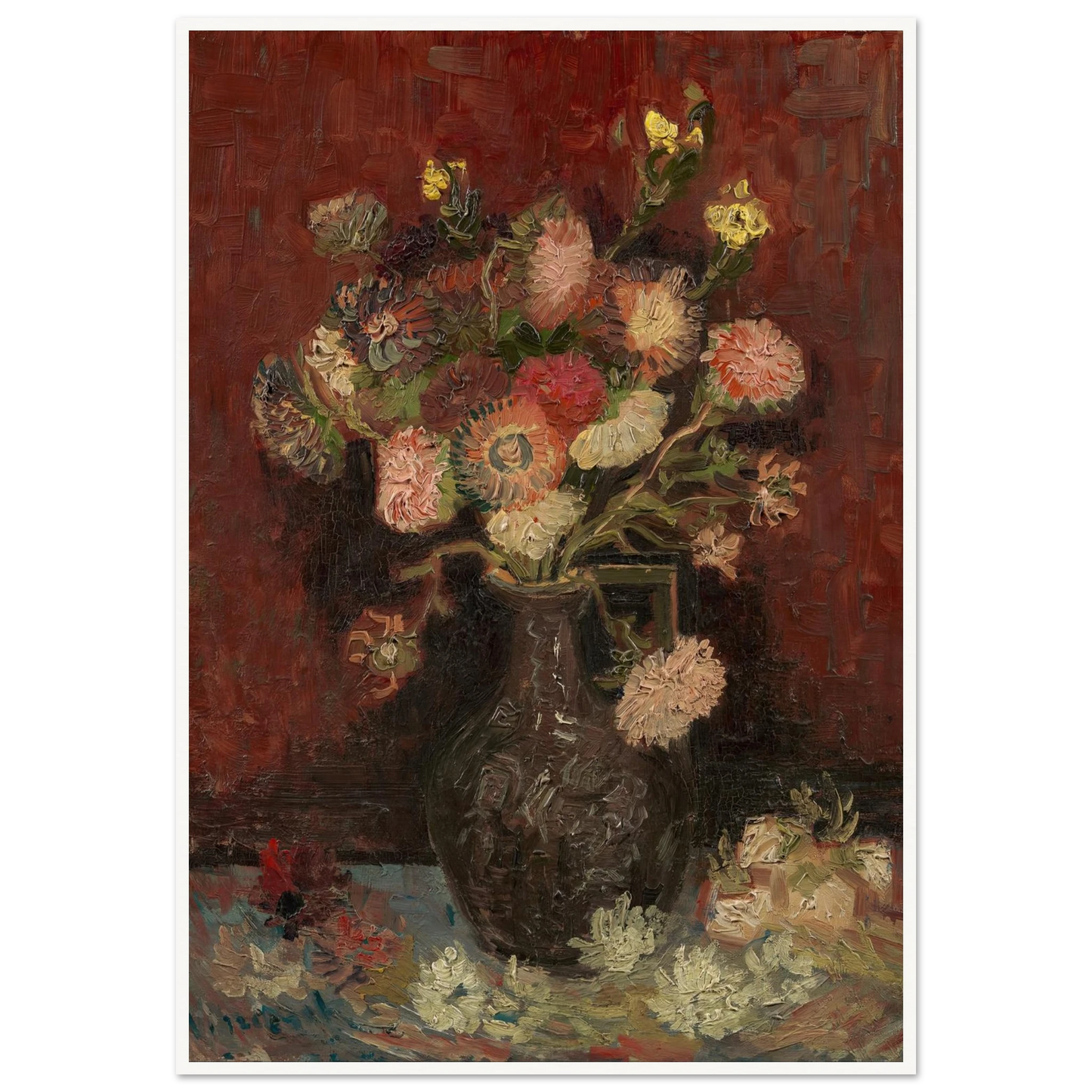 Vase with Chinese asters and gladioli (1886) Art Print | Vincent van Gogh-Quipham Collections