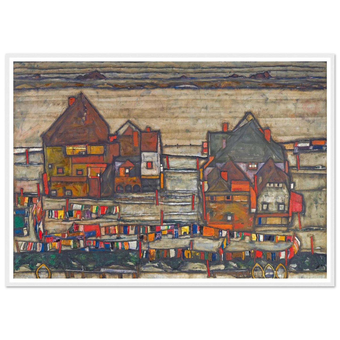 Houses With Laundry (Suburb II) (1914) Art Print | Egon Schiele-Quipham Collections