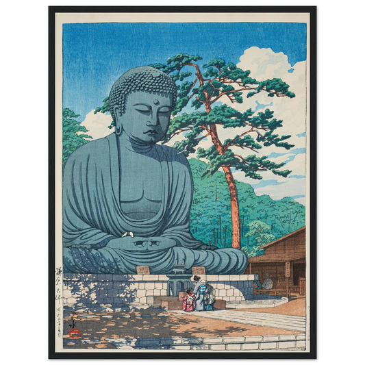 Kamakura daibutsu (The Great Buddha at Kamamura) (1930) Art Print | Kawase Hasui - Framed Poster - 30x40 cm / 12x16″ - Black frame