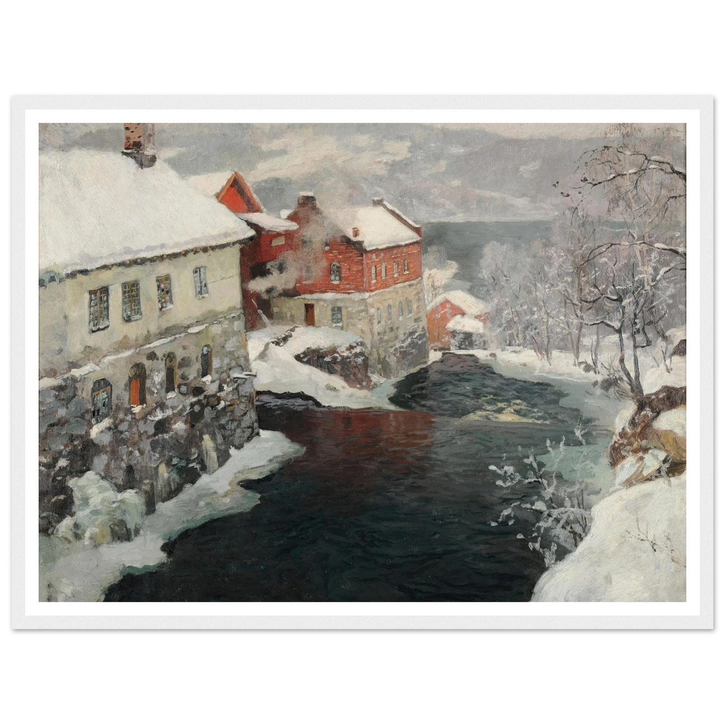 Fabriques en Norvège, les deux moulins sur la rivière Mesma (ca 1905) Art Print | Frits Thaulow-Quipham Collections