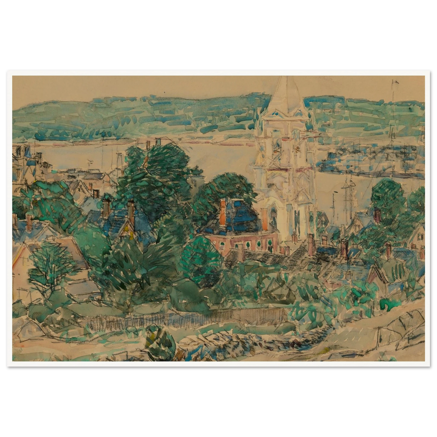 Shingling the First Baptist Church, Gloucester study (1919) Art Print | Childe Hassam-Quipham Collections