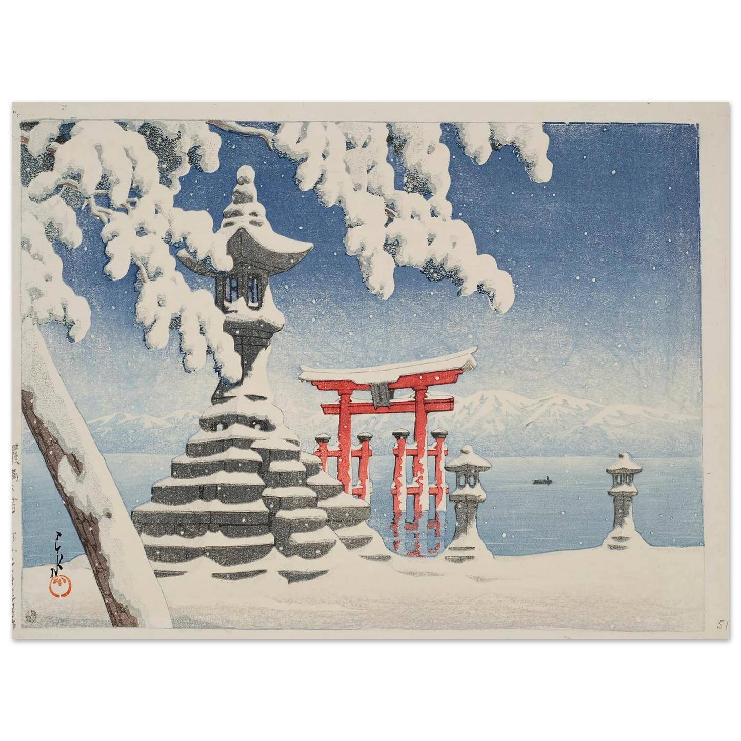 Itsukushima no yuki (Snow at Itsukushima) (1932) Art Print | Kawase Hasui-Quipham Collections