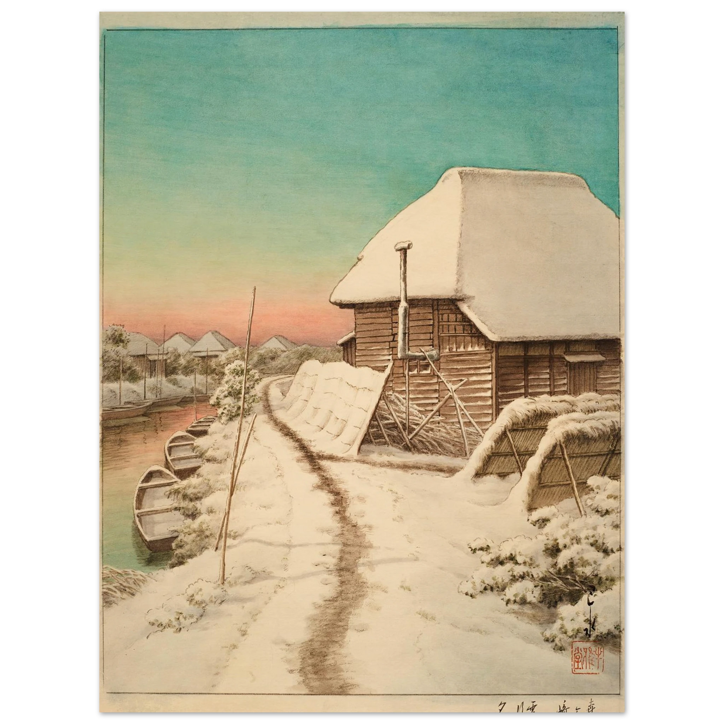Morigasaki setsugo no yu (Evening after snow at Morigasaki) Art Print | Kawase Hasui-Quipham Collections