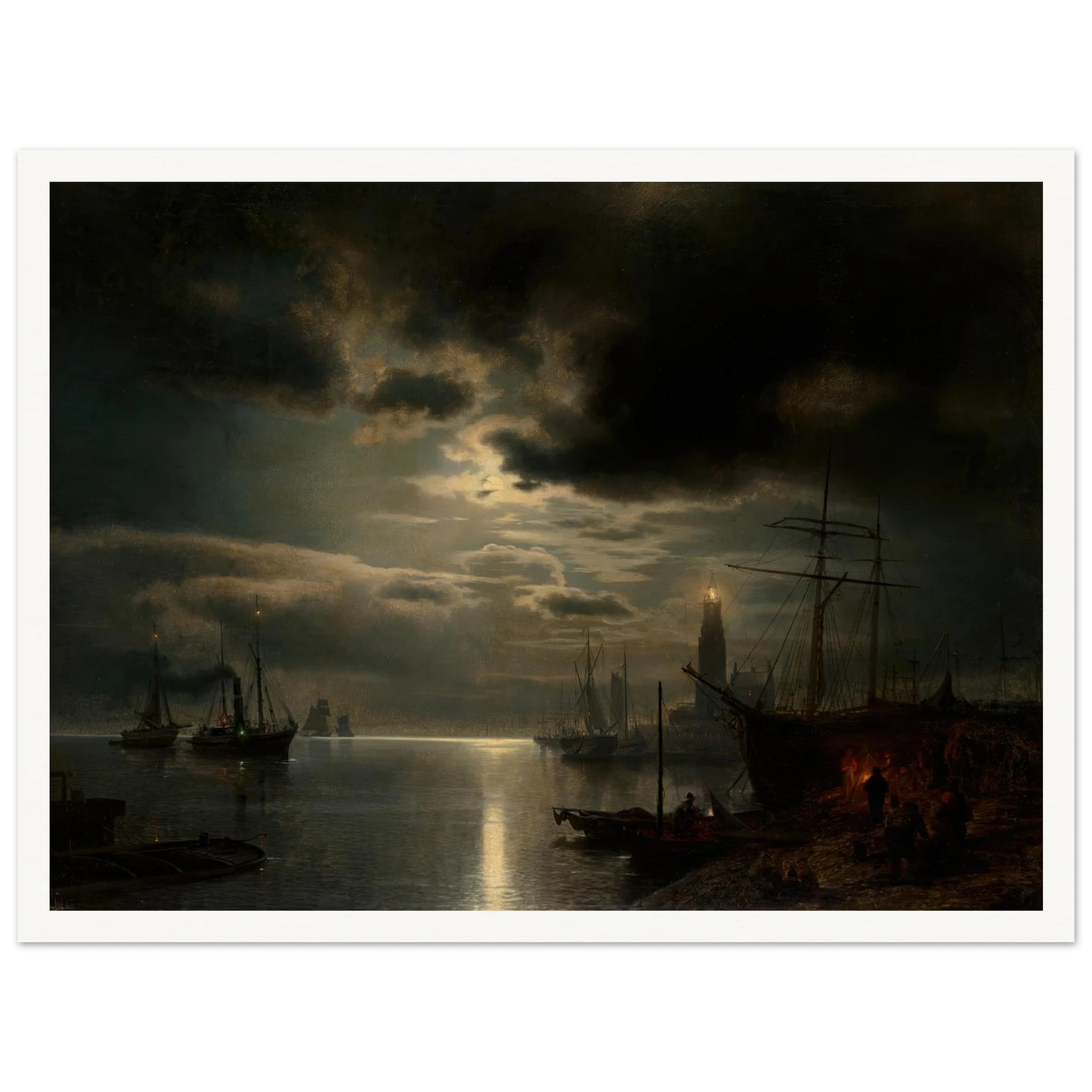 A Moonlit Harbor (1867) Art Print | Hermann Ottomar Herzog-Quipham Collections